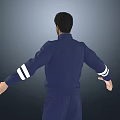 Men in Blue Uniforms With White Reflective Stripes Different Poses Arms Outstretched