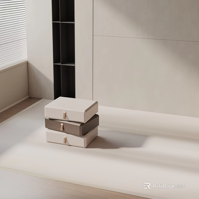 Modern Minimalist Side Table With White And Gray Stacked Storage Design 3d model 