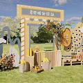 Hubana Outdoor Supply Station With Flower Arrangements Fruits Drinks Wooden Crates And Photo Wall