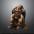 Decorative Gnome Figure Sitting On Treasure Chest With Scattered Gold Coins
