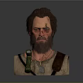 Bearded Male Game Movie Character With Strapped Outfit And Neck Accessory