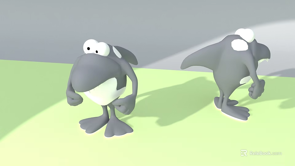 Gray Cartoon Game Movie Characters With Big Eyes White Belly On Green Background 3d model 