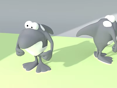 Gray Cartoon Game Movie Characters With Big Eyes White Belly On Green Background 3d model