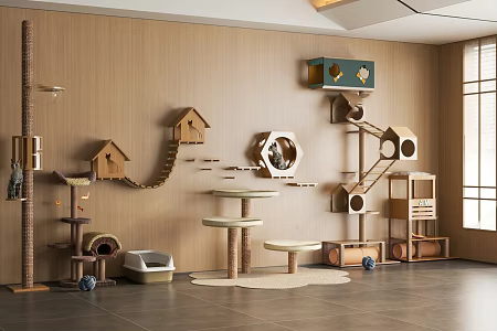 Modern Cat Climbing Rack Pet Shop Cat House Cat Nest Feeder Cat Litter Box Pet Cabinet 3d model