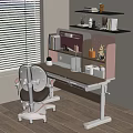 Adjustable Pink White Kids Study Desk with Bookshelf Storage and Cozy Chair