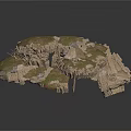 Rocky Terrain Scenery Component With Grass Covered Hills And Natural Elements