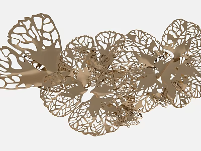 Golden Floral Wall Decor With Intricate Hollow out Design And Metallic Finish 3d model