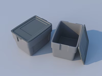 Public Facility Storage Containers With Lids Open And Closed Gray Plastic 3d model