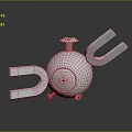 White Sphere Game Character With Screw Top U Shaped Arms And Small Wheels Design