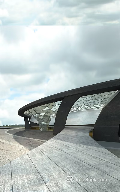 Modern Pergola Design With Black Structure And Geometric Glass Roof 3d model 