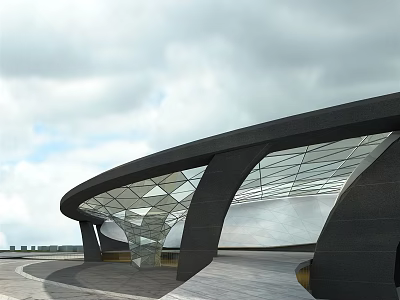 Modern Pergola Design With Black Structure And Geometric Glass Roof 3d model