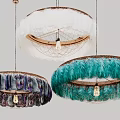 Feather Decorated Circular Chandeliers With Modern Frame For Home Interior Design 3d model