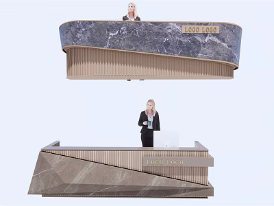 Elegant Modern Reception Desk With Marble Counter And Wooden Panels 3d model