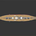 Detailed Warship Model With Red Bottom Beige Deck Turrets And Masts 3d model