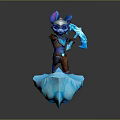 Blue Rabbit Game Character In Armor With Ice Magic And Crystal Platform