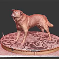 Brown Dog Standing on Circular Base With Gear and Clock Patterns 3d model