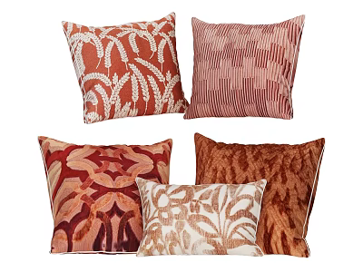Decorative Throw Pillows with Warm Terracotta Rust and Brown Floral Striped Patterns for Home Decor 3d model