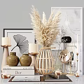 Modern Decorative Ornament Set With Pampas Grass Candles Ceramic Vases Picture Frame And Mirror Accents