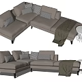 Light Gray Sectional Sofa With Decorative Pillows Throw Blanket And Marble Side Table 3d model