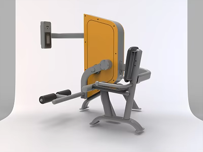 Fitness Strength Training Machine With Yellow Panel And Gray Frame Seat Support 3d model