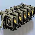 Multiple Weapon Units Arranged in Array Tied with Straps Gray Body and Yellow Components