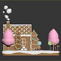 Gingerbread House With Colorful Candy Roof Chimney Smoke Pink Trees Candy Canes And Snowy Base
