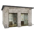 Old Small Building With Weathered Walls Metal Doors Ventilation Grilles And Dark Roof