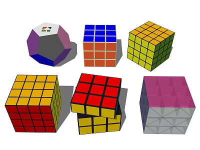 Colorful Rubik's Cubes Collection With Different Shapes And Color Patterns 3d model