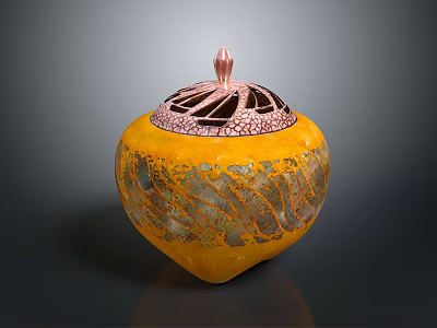 Decorative Yellow Lidded Container With Pink Crackle Lid And Radial Pattern On Patterned Textured Surface 3d model