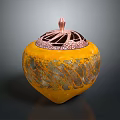 Decorative Yellow Lidded Container With Pink Crackle Lid And Radial Pattern On Patterned Textured Surface 3d model