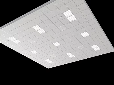 White Grid Ceiling Design With Recessed Lights And Square Panels 3d model