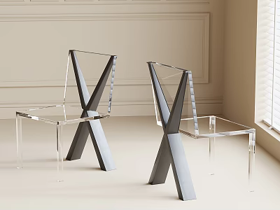 Modern Transparent Dining Chairs Featuring Cross Back Design And Clear Acrylic In Beige Minimalist Interior 3d model