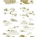 Traditional Cloud Carvings With Golden White Patterns And Elegant Curved Design Elements 3d model