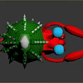 Red Crab With Green Christmas Tree Structure On Back Blue Eyes And White Spiked Top