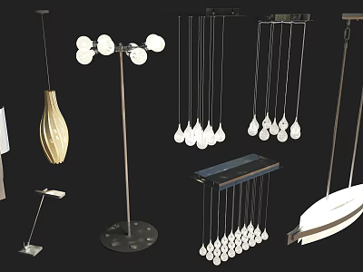 Contemporary Lighting Fixtures Collection Featuring Pendant Floor Table Lamps With Spherical Teardrop Designs 3d model