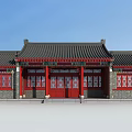 Ancient Chinese Architecture with Traditional Black Roof Red Doors and Gray Brick Walls