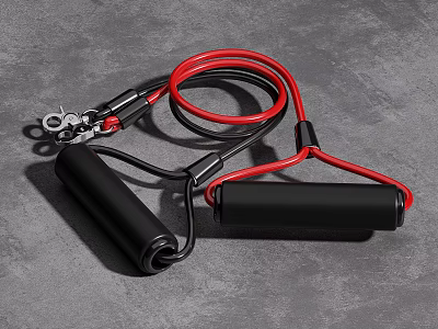 Red And Black Resistance Band With Handles And Metal Clips For Workout 3d model