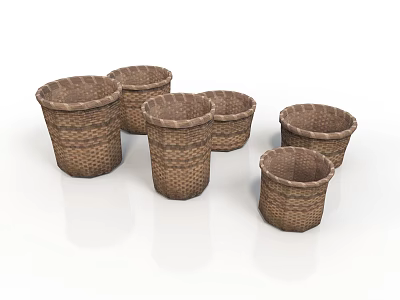 Stylish Handwoven Wicker Storage Baskets in Various Sizes for Home Organization 3d model