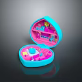 Open Blue Pink Shell Shaped Box With Miniature Furniture Interior Setup