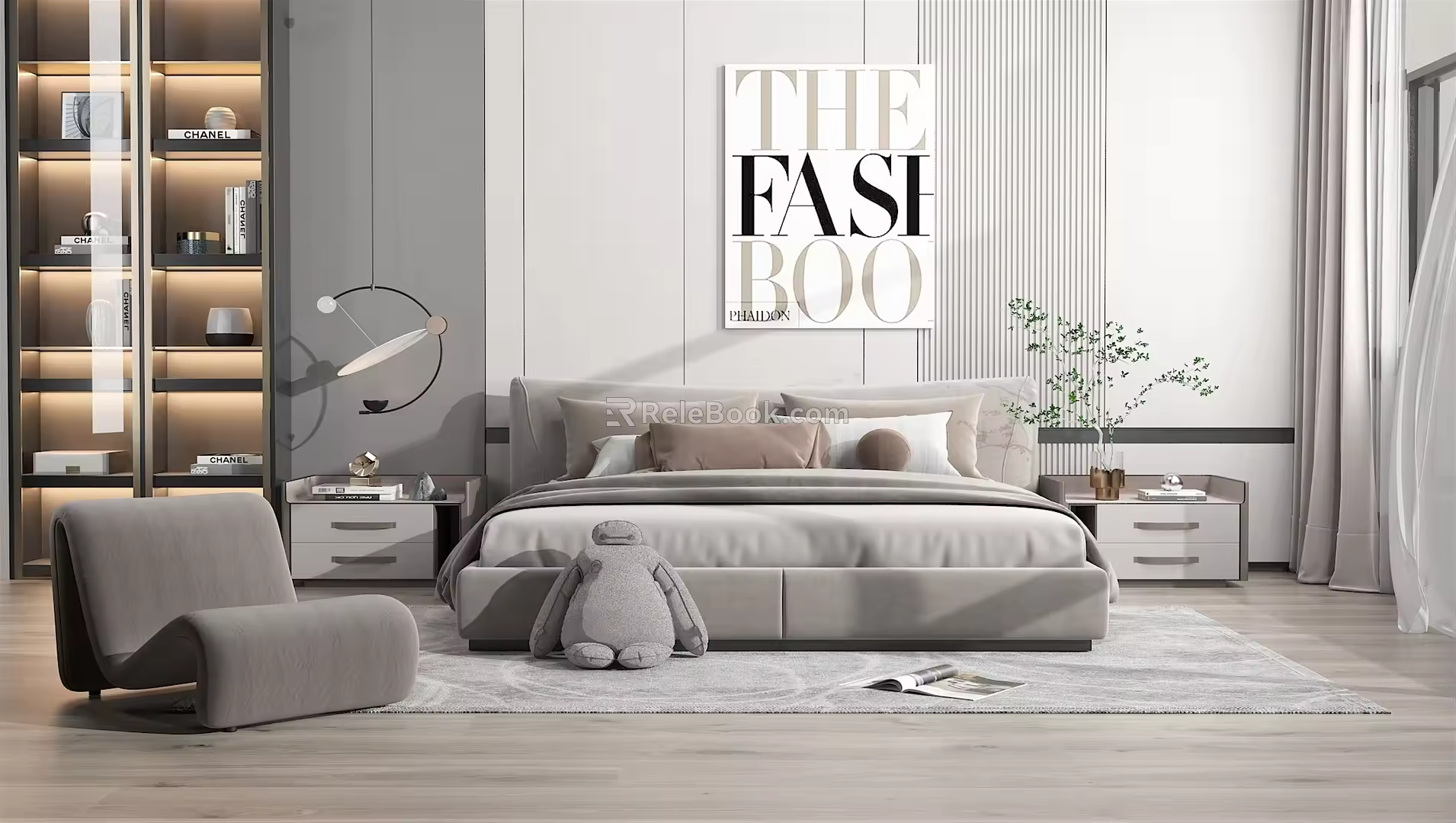 Modern background double bed 3d model