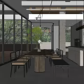Modern Cafe Interior With Large Windows Natural Light Plants Wooden Tables And Marble Bar Counter