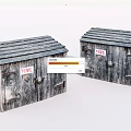 Rustic Wooden Small Hut Structures Featuring FIRK Sign Roof And Doors