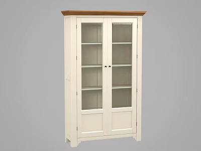 Tall White Bookcase With Glass Doors Wooden Top And Open Shelves 3d model