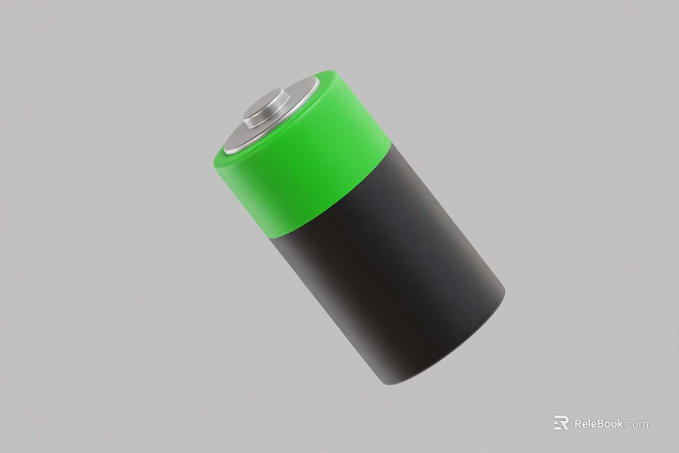 Green And Black Cylindrical Battery With Silver Top Design And Structure 3d model 