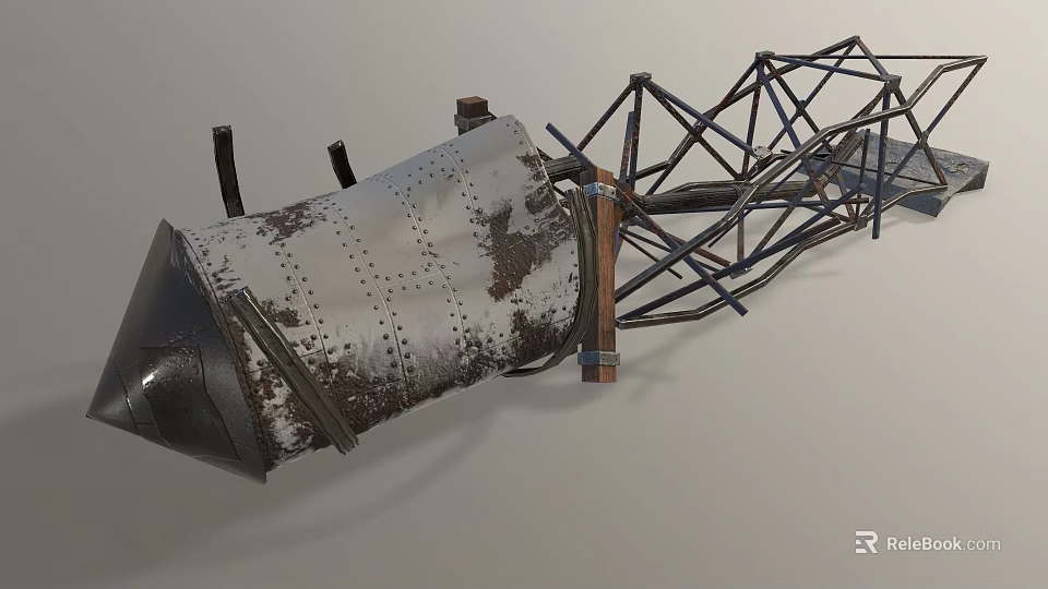 Rusted Vintage Metal Mechanical Structure With Industrial Framework And Components 3d model