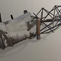 Rusted Vintage Metal Mechanical Structure With Industrial Framework And Components 3d model