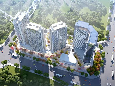 Aerial View Planning of Modern High Rise Buildings with Greenery and Roads in Urban Area 3d model