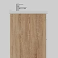 Modern Bathroom Vanity With White Drawers Black Handles And Wood Side Panel