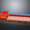 Vintage Furniture Collection With Red Cabinets Blue Tops And Plaid Pattern Cushions