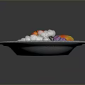 Blue Patterned Decorative Plate With Fresh Apple White And Purple Grapes Neatly Arranged